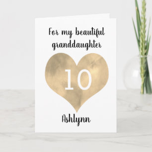 Watercolor Gold Heart 10th Birthday Card