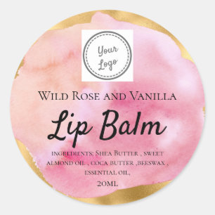 Watercolor & Gold Lip Balm Add Your Logo Classic Classic Round Sticker