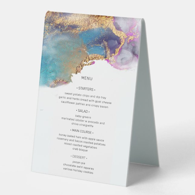 watercolor gold modern wedding table tent (Front)