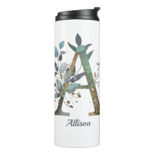 Watercolor Gold Monogram   Custom Text Elegant Thermal Tumbler