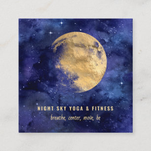 Watercolor Gold Moon Navy Blue Night Sky Nebula Square Business Card