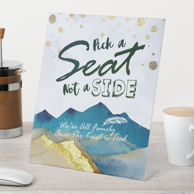 Watercolor Gold Mountain Open Seating Wedding Sign (In SItu)
