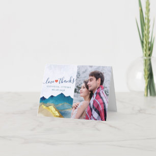 Watercolor Gold Mountain Photo Wedding Love Thanks Thank You Card