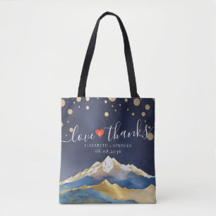 Watercolor Gold Mountain Wedding Love Thanks Gifts Tote Bag