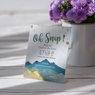Watercolor Gold Mountain Wedding Snap Hashtag Sign