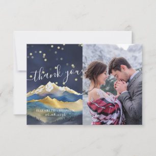 Watercolor Gold Mountains Wedding Photo Thank You