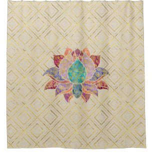 Watercolor & Gold paisley decorated lotus Shower Curtain