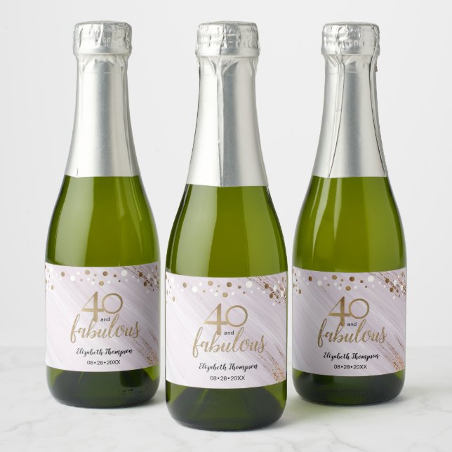 Watercolor Gold Personalised 40 and Fabulous Sparkling Wine Label (Bottles)