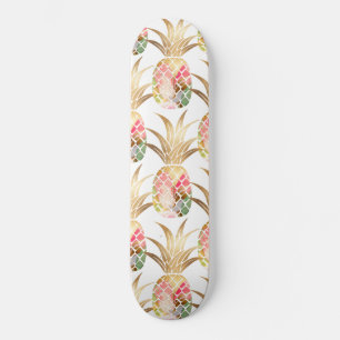 Watercolor Gold Pineapple Pattern Skateboard