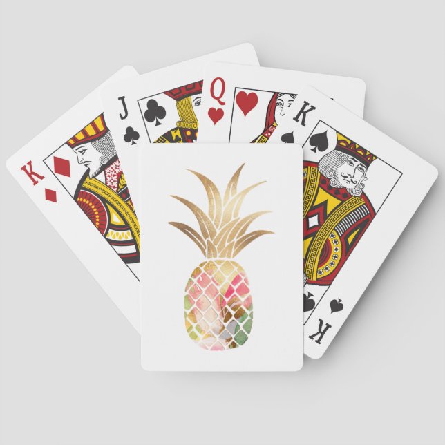 Watercolor Gold Pineapple Playing Card (Back)
