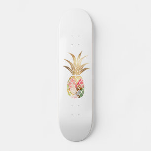 Watercolor Gold Pineapple Skateboard