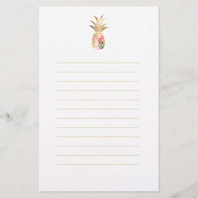 Watercolor Gold Pineapple Stationary Stationery (Front)