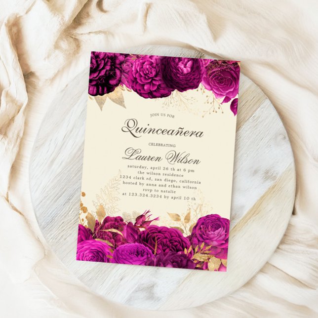 Watercolor Gold Pink Roses Quinceanera QR Code Invitation (Creator Uploaded)