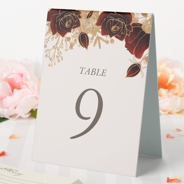 Watercolor Gold Red Roses Number (In SItu (Wedding))