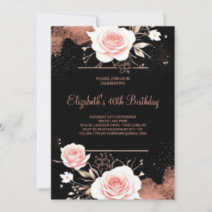 Watercolor Gold Rose Online 40th Birthday Invitation