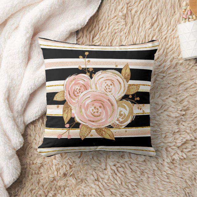 Watercolor Gold Rose Pattern  Cushion (Blanket)