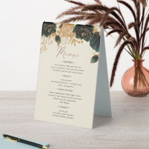 Watercolor Gold Rose Table Number And Wedding Menu