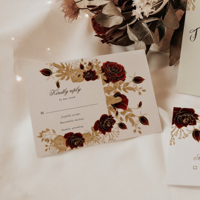 Watercolor Gold Roses Floral RSVP Response Card (Creator Uploaded)