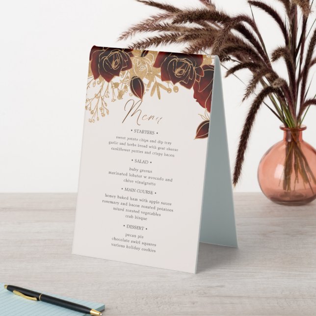 Watercolor Gold Roses Table Number And Menu (In SItu (Table))