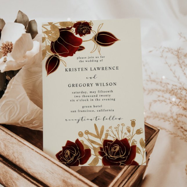 Watercolor Gold Roses Wedding Invitation (Creator Uploaded)
