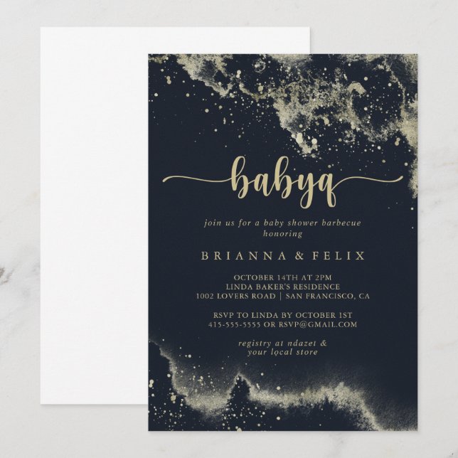Watercolor Gold Splash BabyQ Baby Shower Barbecue Invitation (Front/Back)