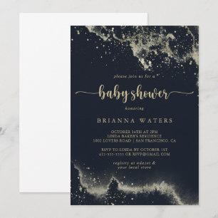 Watercolor Gold Splash Calligraphy Baby Shower Invitation