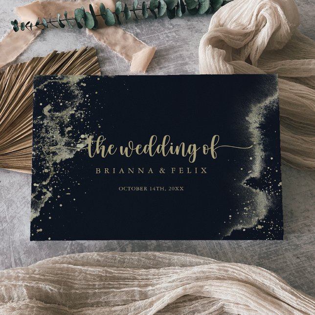 Watercolor Gold Splash Calligraphy Wedding  Guest Book (Creator Uploaded)