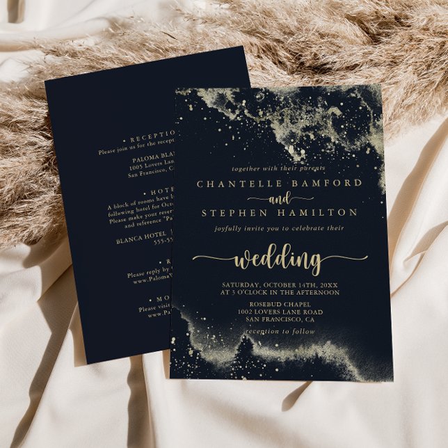 Watercolor Gold Splash Front & Back Wedding   Invitation (Creator Uploaded)