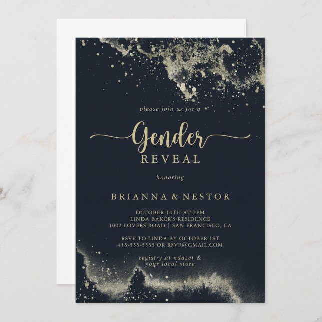 Watercolor Gold Splash Gender Reveal Party  Invitation (Front/Back)