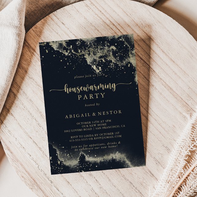 Watercolor Gold Splash Housewarming Party   Invitation (Creator Uploaded)