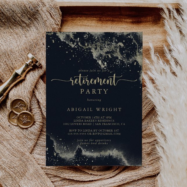 Watercolor Gold Splash Retirement Party Invitation (Creator Uploaded)