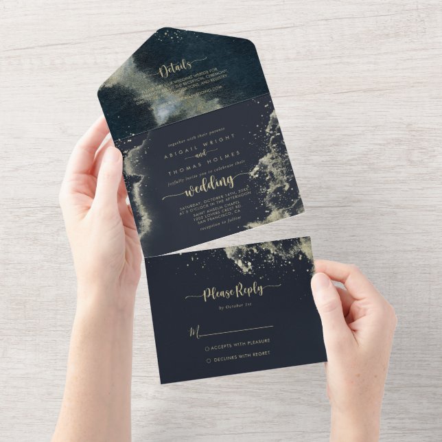 Watercolor Gold Splash Wedding  All In One Invitation (Tearaway)