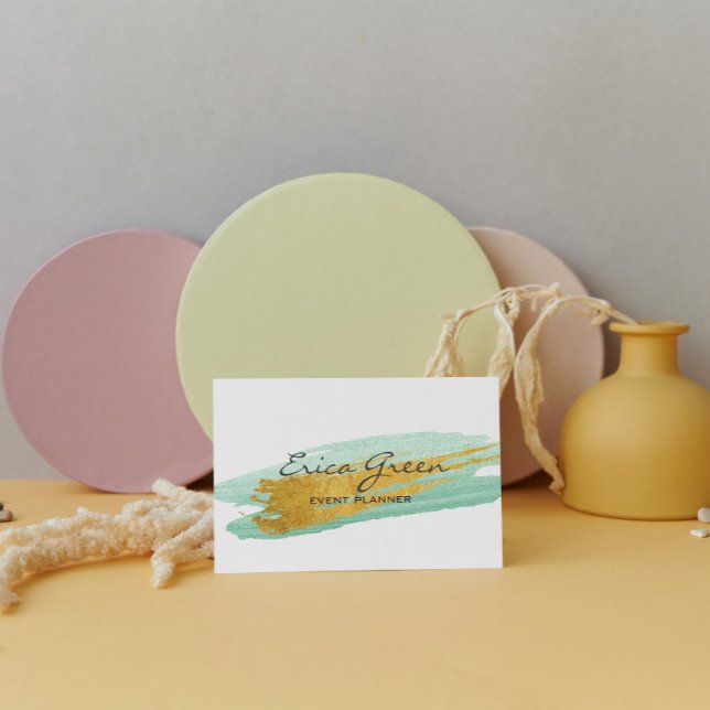 Watercolor Gold Turquoise Business Card (Creator Uploaded)