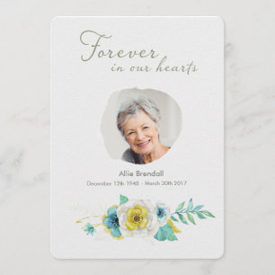 Watercolor Gold Turquoise Floral Photo Thank You Card