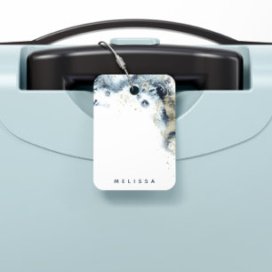 Watercolor Gold Waves Monogram Luggage Tag