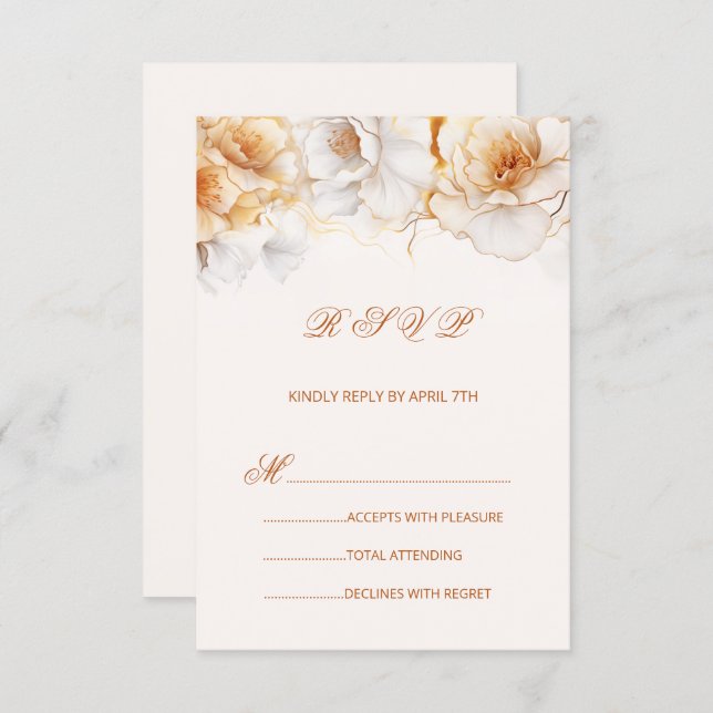 Watercolor Gold White Roses RSVP Card (Front/Back)