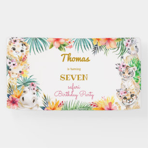 Watercolor gold Wild safari kids birthday Banner