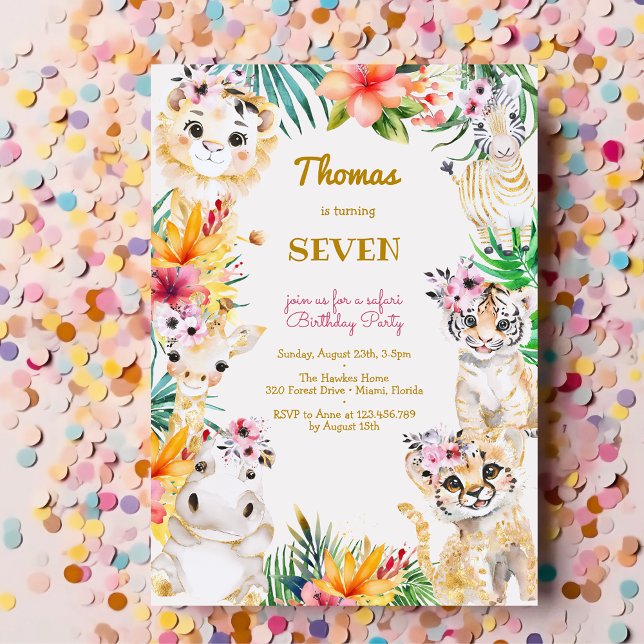 Watercolor gold Wild safari kids birthday Invitation (Creator Uploaded)