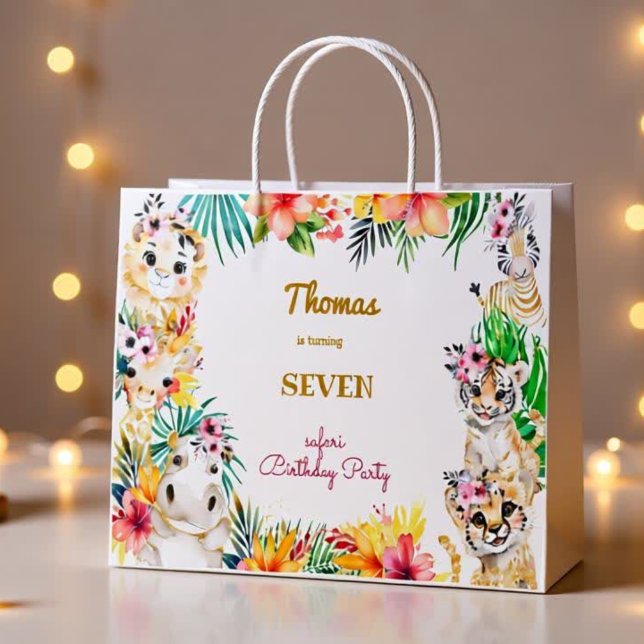 Watercolor gold Wild safari kids birthday Large Gift Bag (Creator Uploaded)