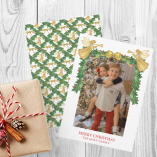 Watercolor Golden Angel Garland Christmas Holiday Card