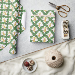 Watercolor Golden Angel Garland Wrapping Paper