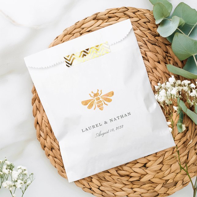 Watercolor Golden Bee Personalised Wedding Favour Bags (Creator Uploaded)