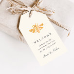 Watercolor Golden Bee Wedding Welcome Gift Tags<br><div class="desc">Elegant nature inspired wedding design features a watercolor honeybee illustration at the top on a warm ivory ecru background. Customise with three editable text fields; shown with a welcome message,  making these tags the perfect finishing touch to your destination wedding welcome bags.</div>