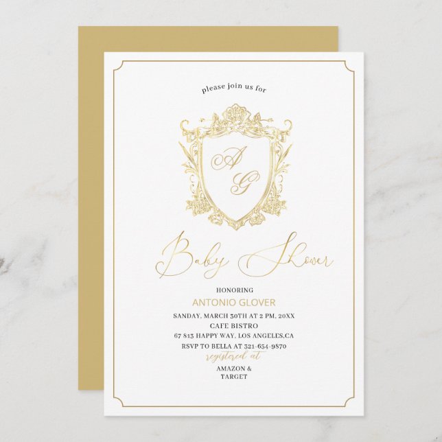Watercolor  Golden crests  baby Shower Invitation (Front/Back)