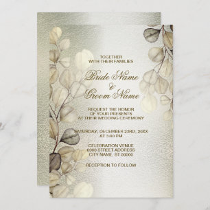 Watercolor Golden Eucalyptus Elegant Wedding Shiny Invitation