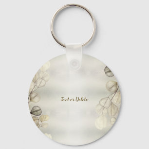 Watercolor Golden Eucalyptus Foliage Shiny Elegant Key Ring