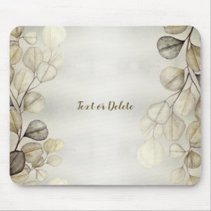 Watercolor Golden Eucalyptus Foliage Shiny Elegant Mouse Mat