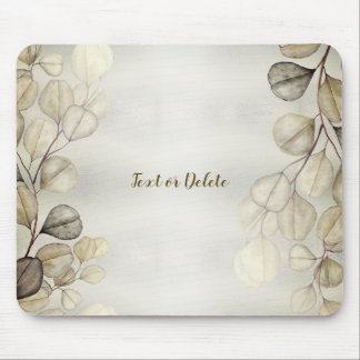 Watercolor Golden Eucalyptus Foliage Shiny Elegant Mouse Mat