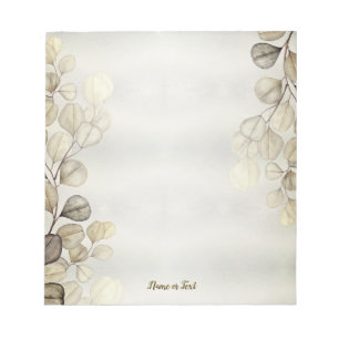 Watercolor Golden Eucalyptus Foliage Shiny Elegant Notepad