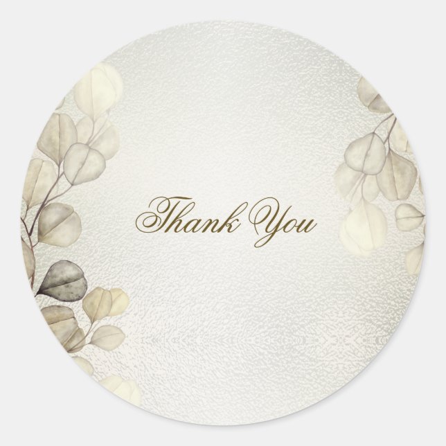 Watercolor Golden Eucalyptus Foliage Wedding Shiny Classic Round Sticker (Front)